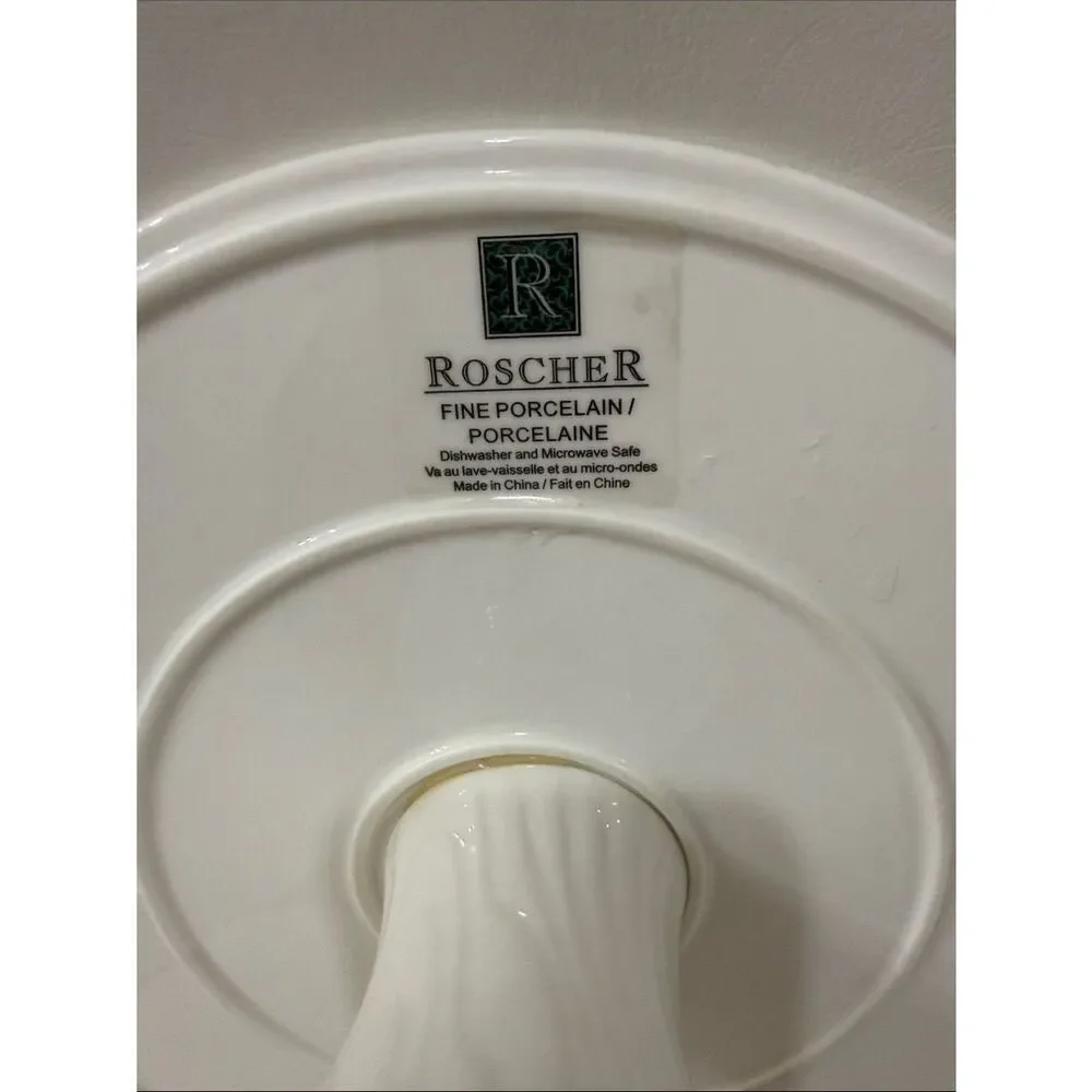Roscher Classic White Textured Porcelain Ceramic Cake Pedestal Serving Platter